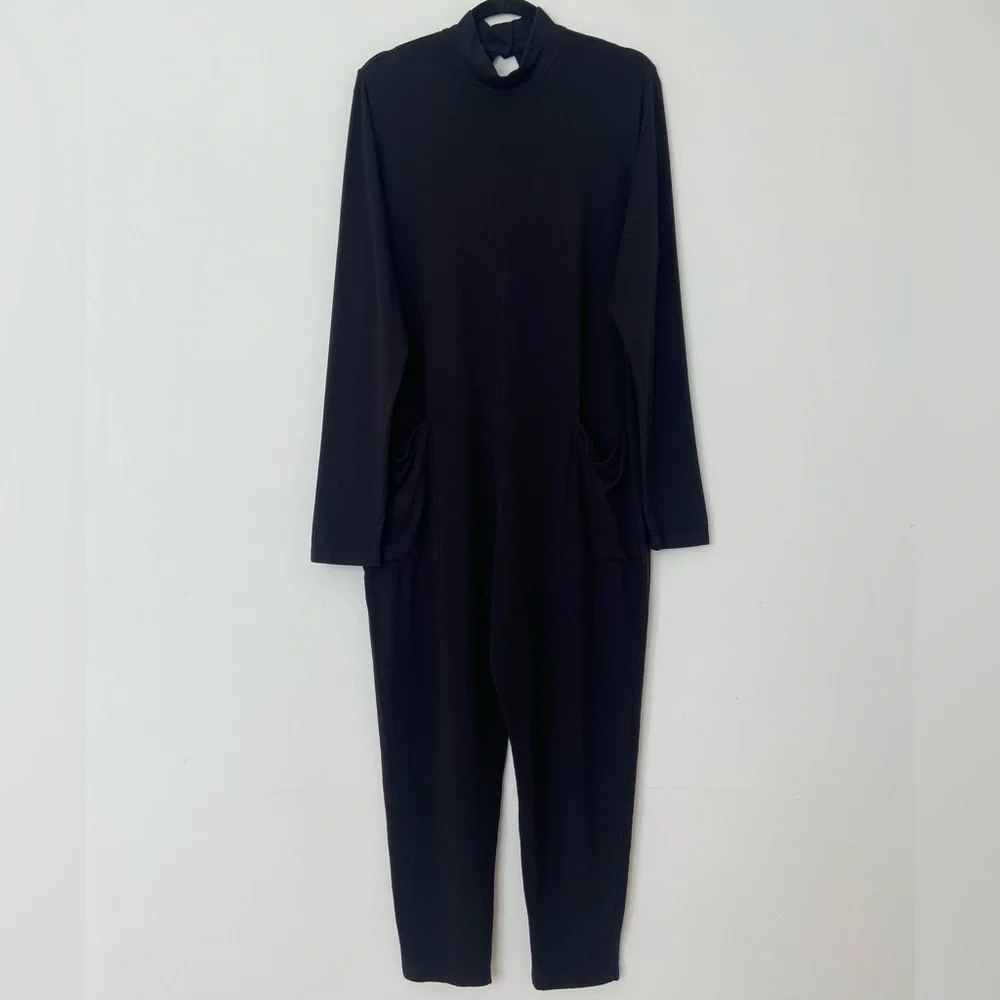Smash + Tess Audrey Romper Black Bamboo Blend Jumpsuit Large Loungewear Pockets - Picture 6 of 11
